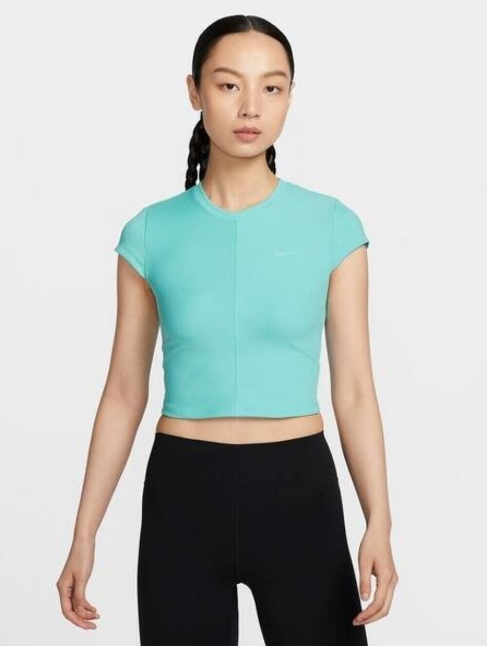 Nike One Teal Ribbed Dri-Fit Short Sleeve Crop Top, XXL, Sporty Activewear